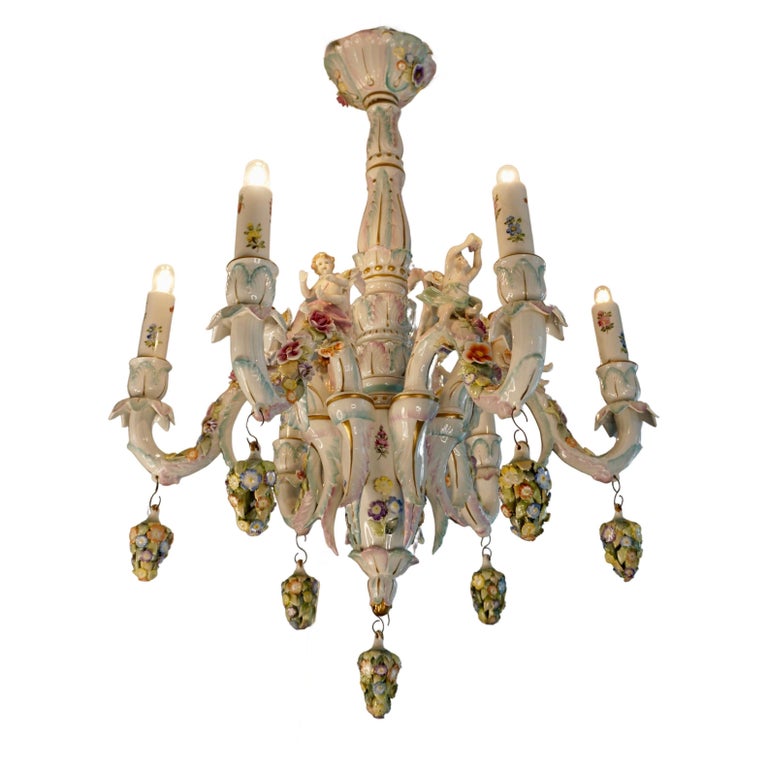 20th Century Rococo Style Porcelain Chandelier by Tettau Germany For Sale