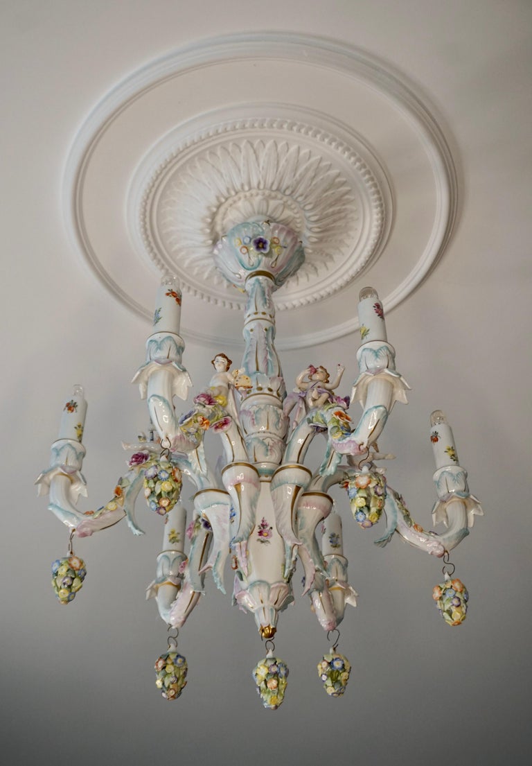 Rococo Style Porcelain Chandelier by Tettau Germany For Sale 1