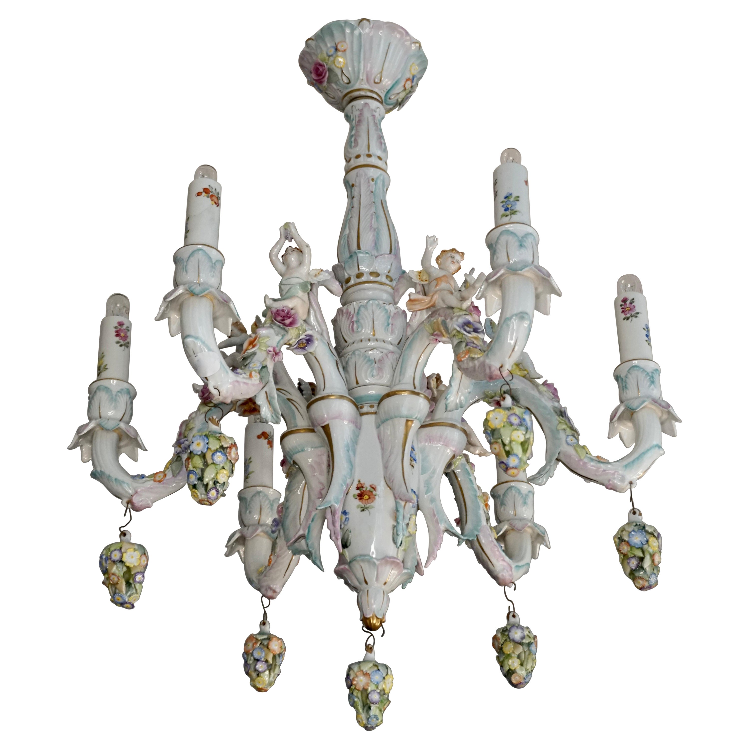 Lampadario in porcellana in stile rococò di Tettau Germania in vendita