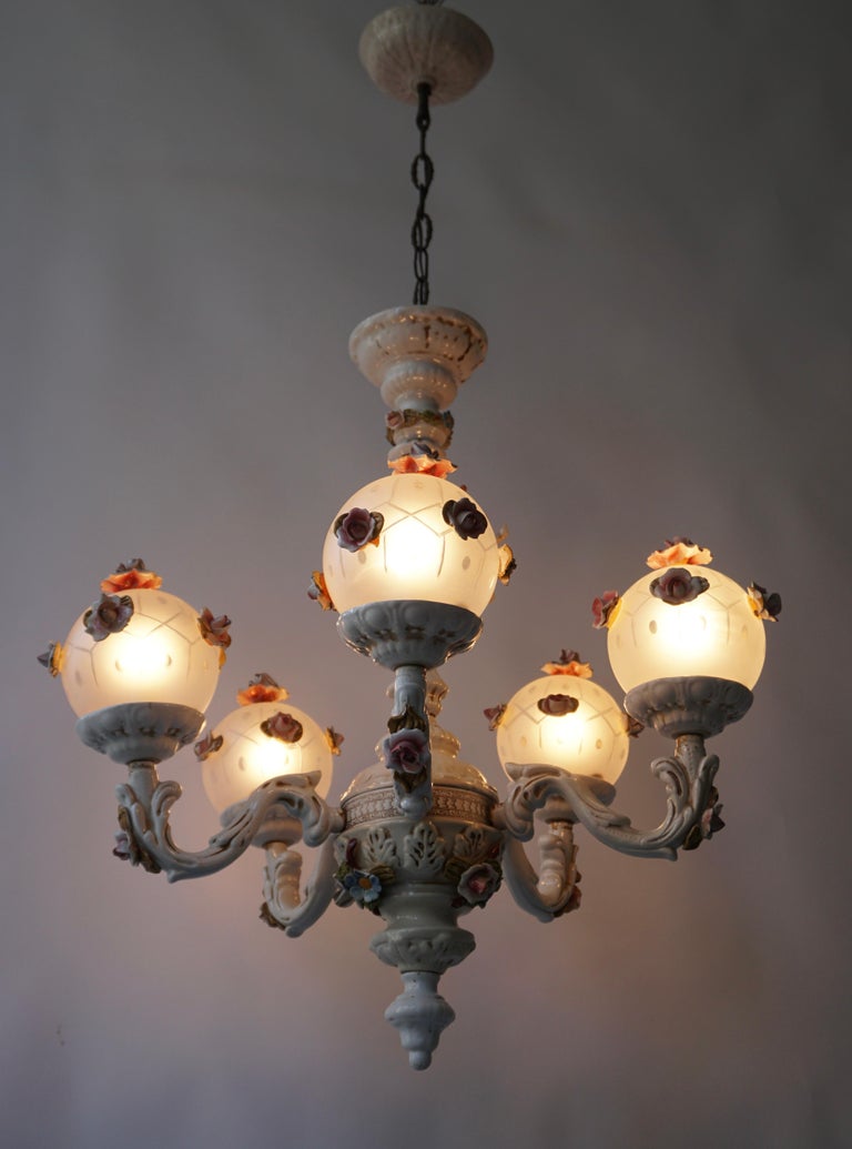 Rococo Style Porcelain Chandelier with Cherubs Playing Instruments For ...