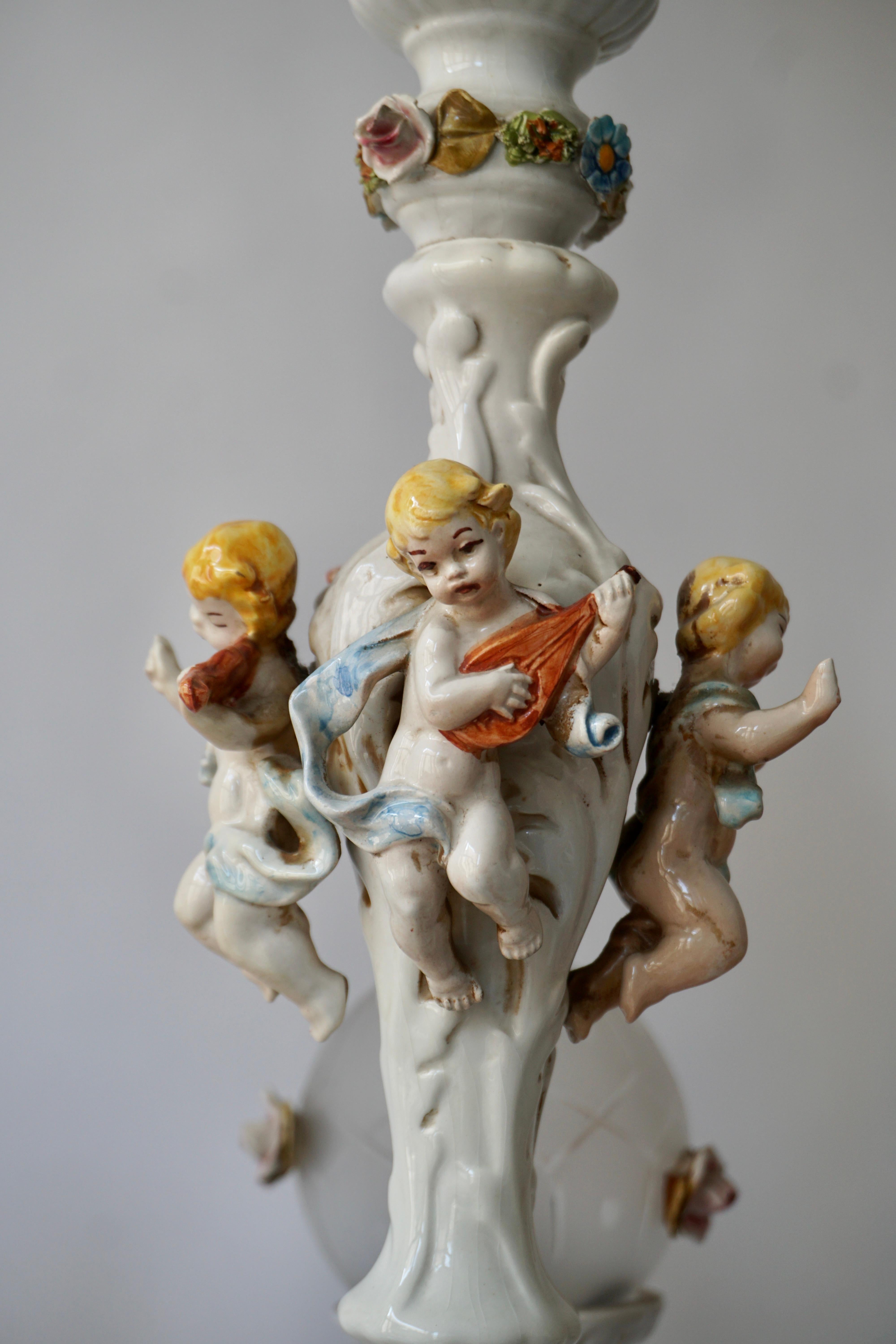 Rococo Style Porcelain Chandelier with Cherubs Playing Instruments For Sale 8