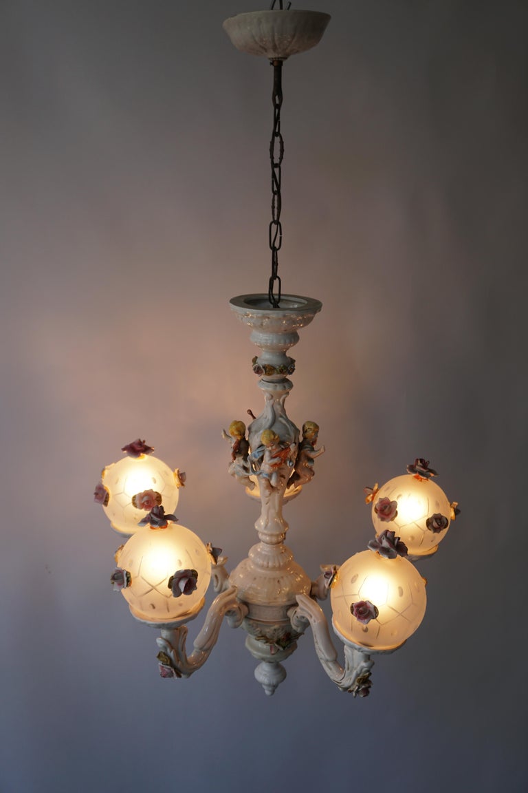 Rococo Style Porcelain Chandelier with Cherubs Playing Instruments For ...