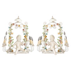 Rococo Style Porcelain Ten-Light Chandeliers, Pair