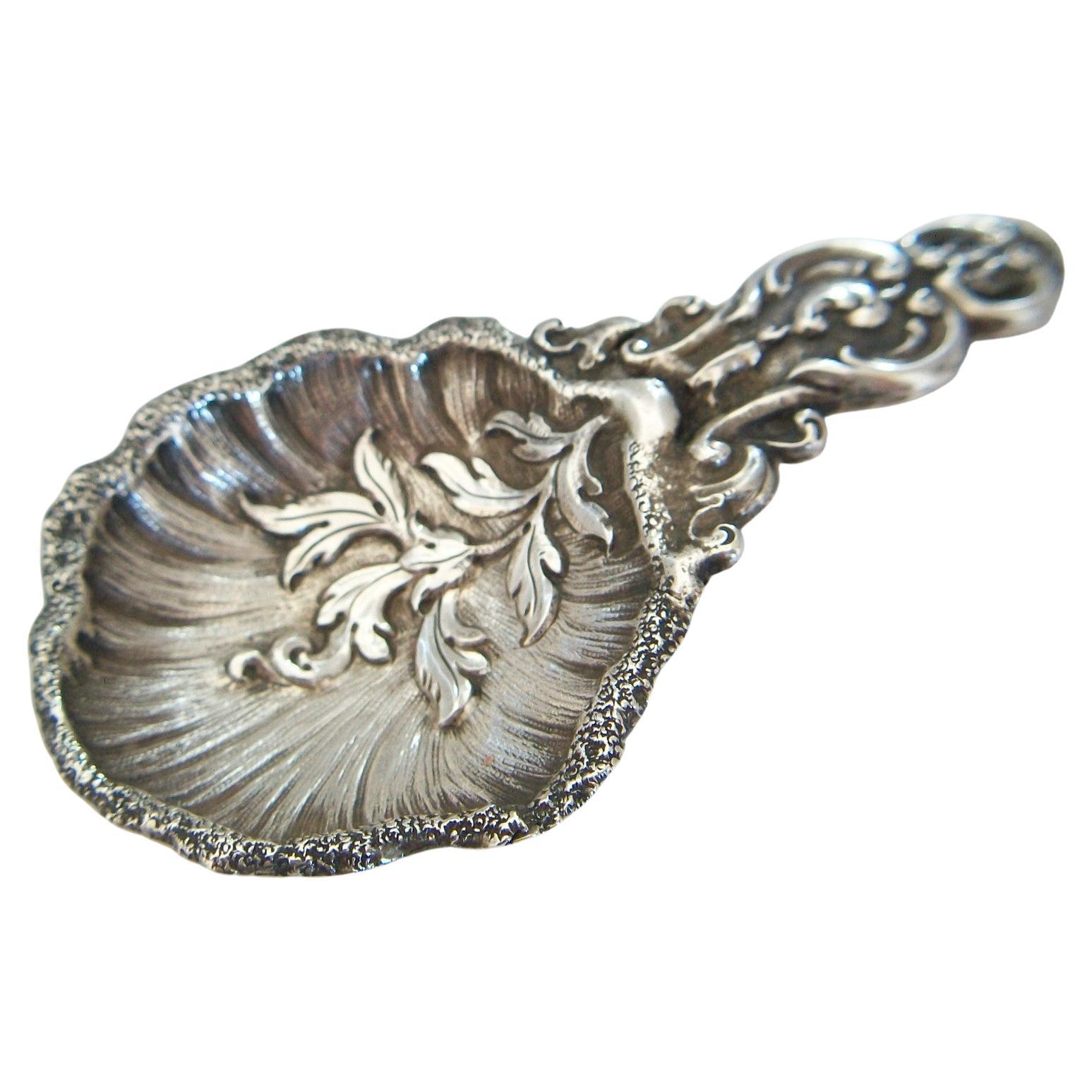 Rococo Style Repousse Silver Plate Tea Caddy Spoon, U.K., Mid-19th Century For Sale