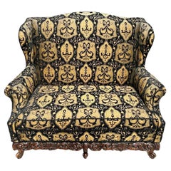 Canapé ou sofa italien de style Revive rococo, tapisserie noire et beige, une paire