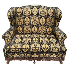 Rococo Style Settee, Sofa or Canape in Fine Black and Beige Upholstery 