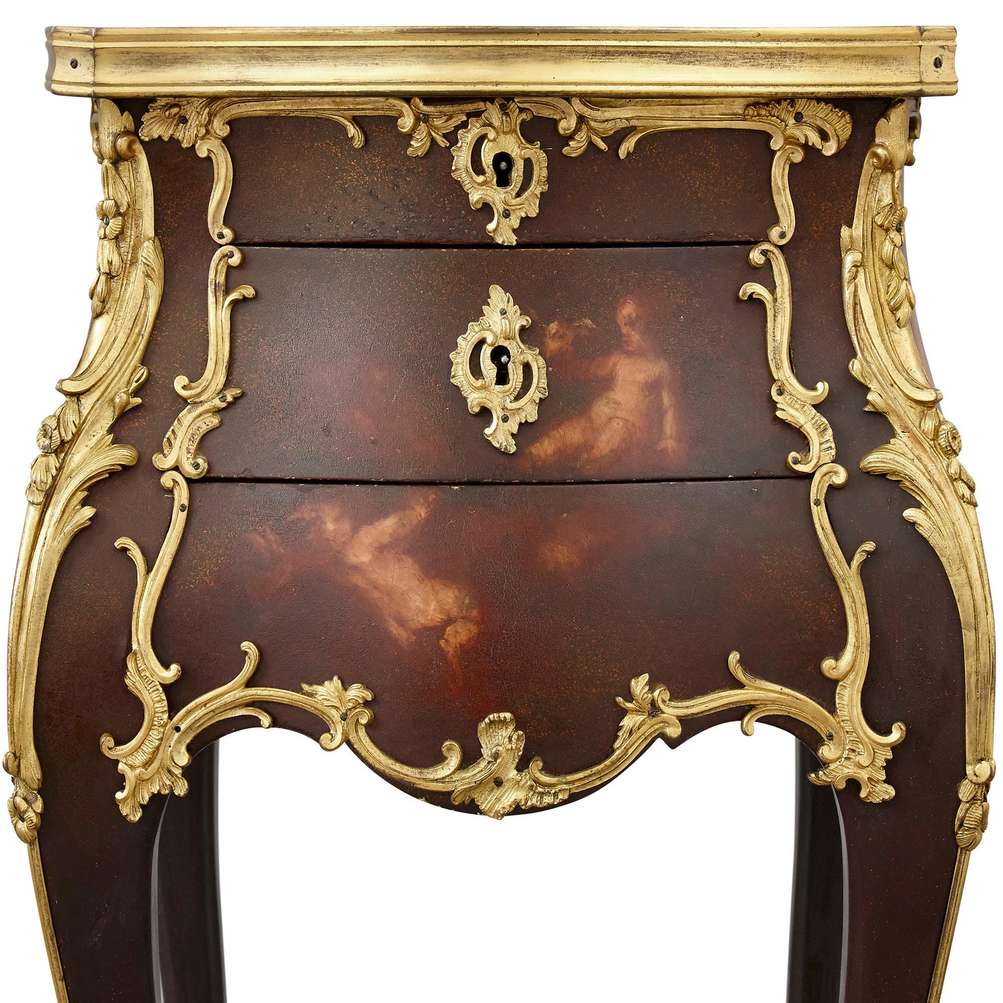 French Rococo Style Side Table with Vernis Martin Decoration and Gilt Bronze Mounts For Sale