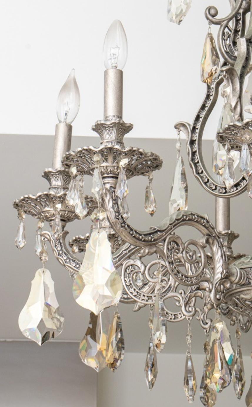 Rococo Style Silvered Metal Crystal Chandelier In Good Condition For Sale In New York, NY