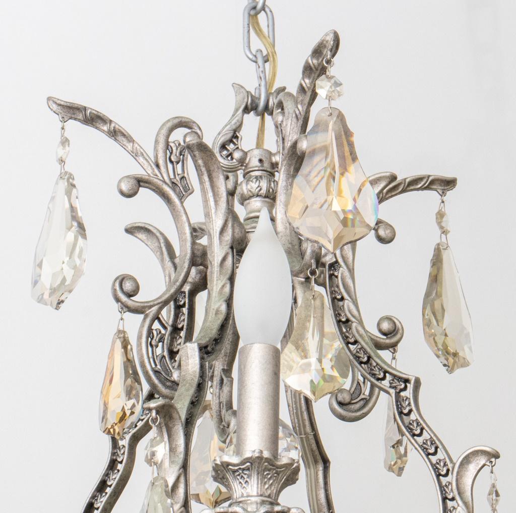 Contemporary Rococo Style Silvered Metal Crystal Chandelier For Sale