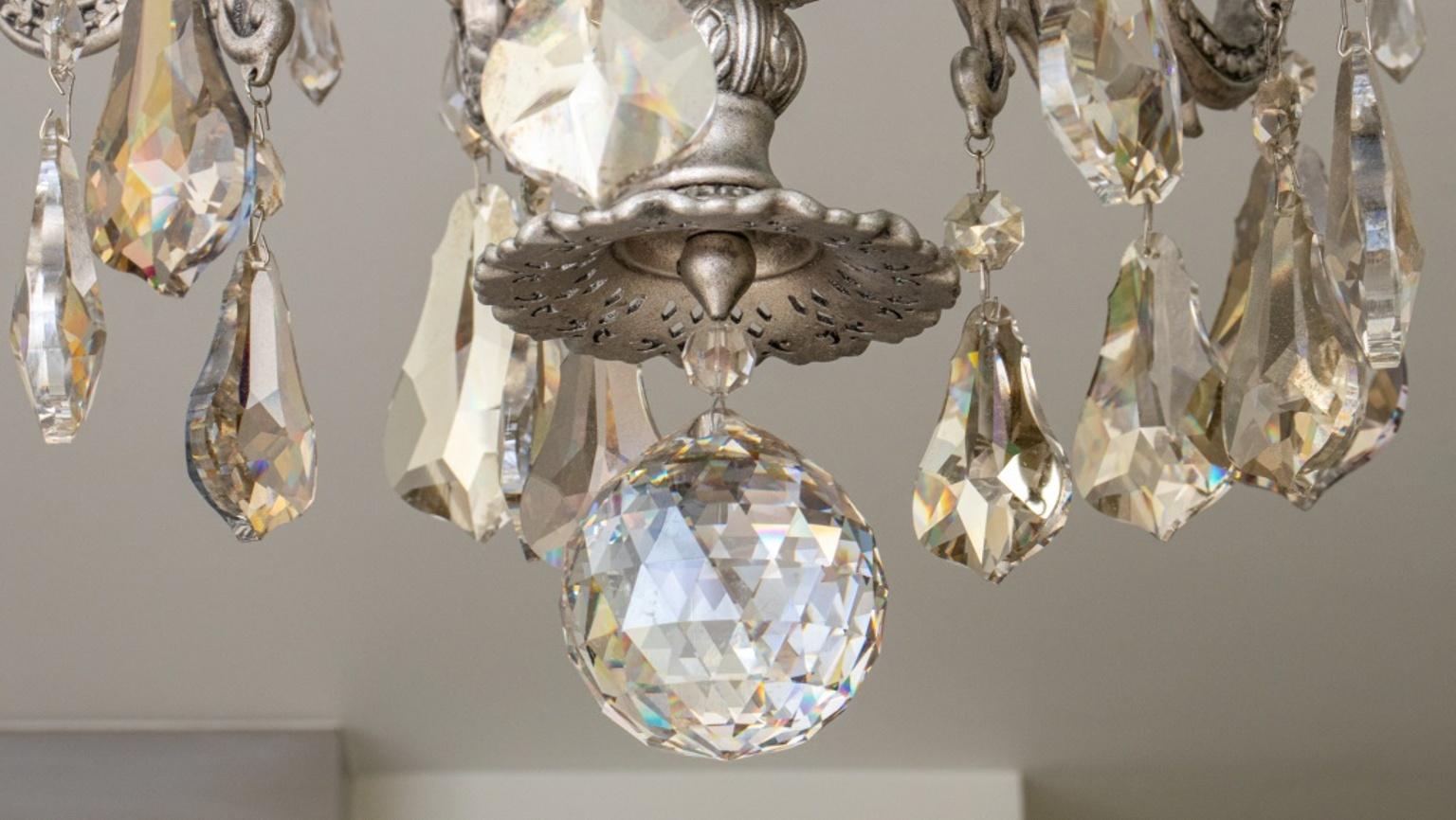 Rococo Style Silvered Metal Crystal Chandelier For Sale 1