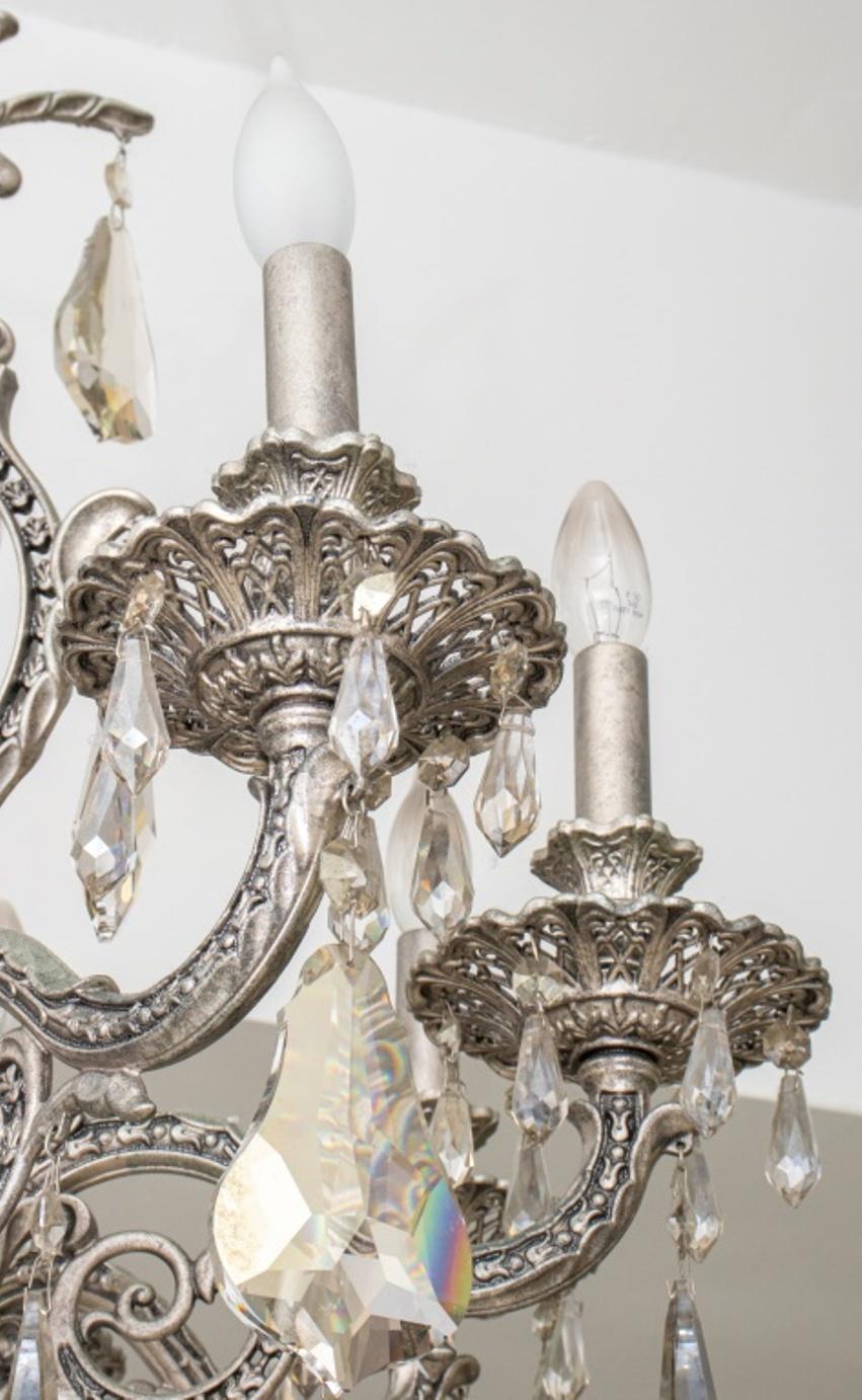 Rococo Style Silvered Metal Crystal Chandelier For Sale 3