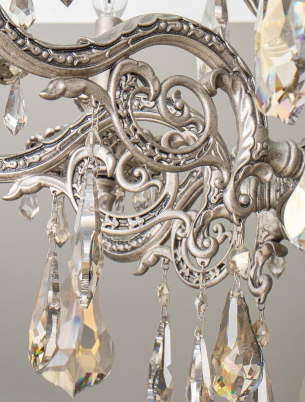 Rococo Style Silvered Metal Crystal Chandelier For Sale 4