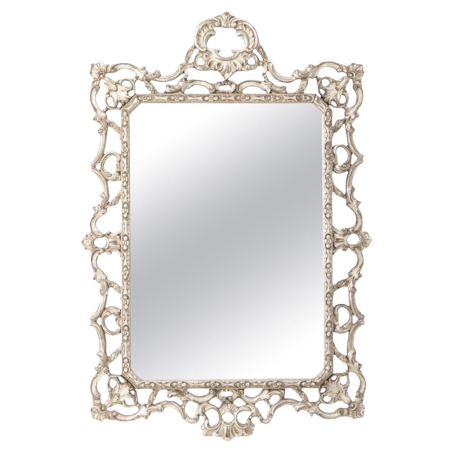 Rococo Style Silvered Wood Framed Mirror