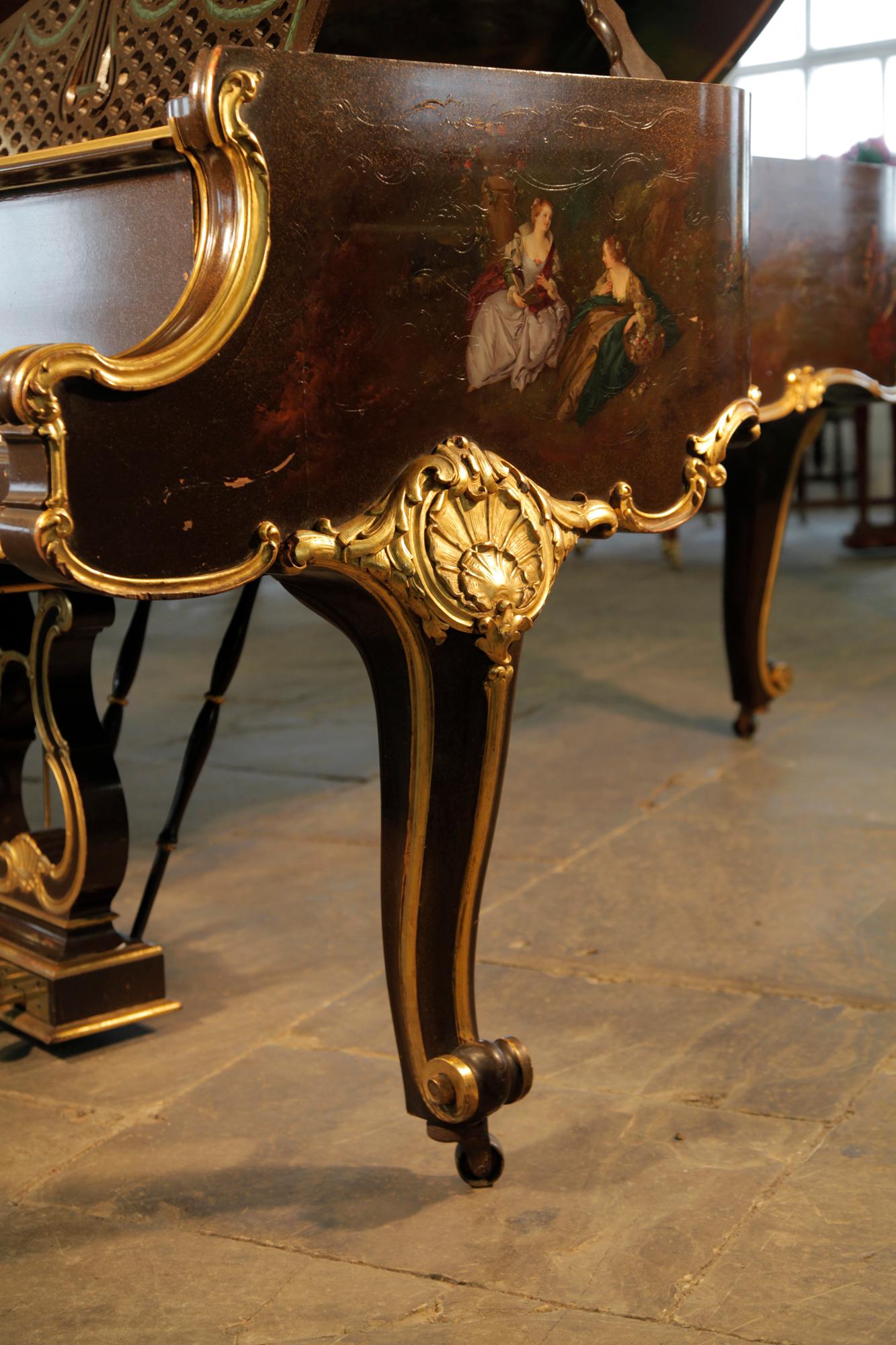 Rococo Grand piano Steinway Modèle B, scènes peintes à la main Fete Galante en vente