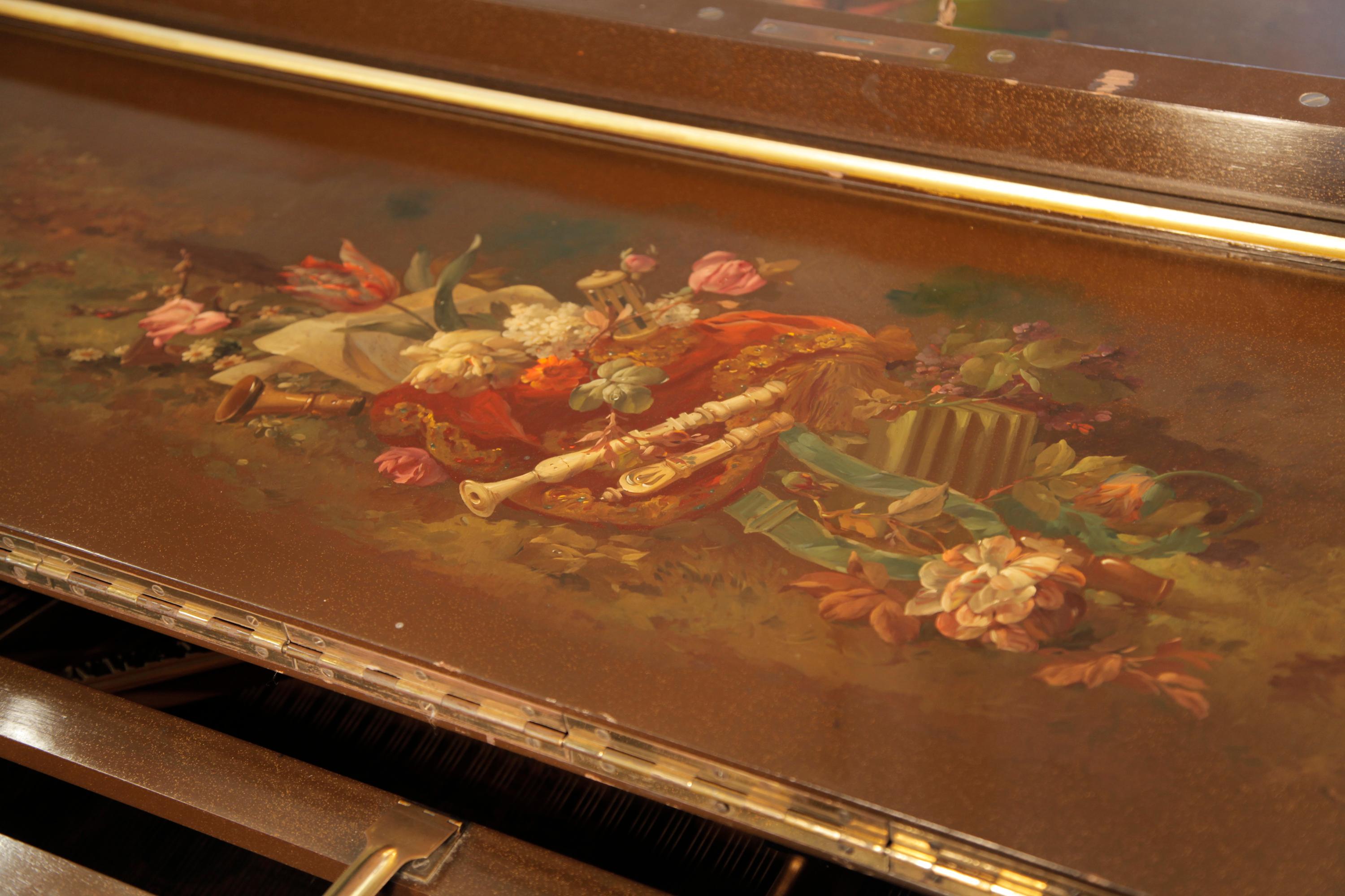 Rococo Style Steinway Model B Grand Piano Hand-Painted Scenes Fete Galante In Fair Condition For Sale In Leeds, GB