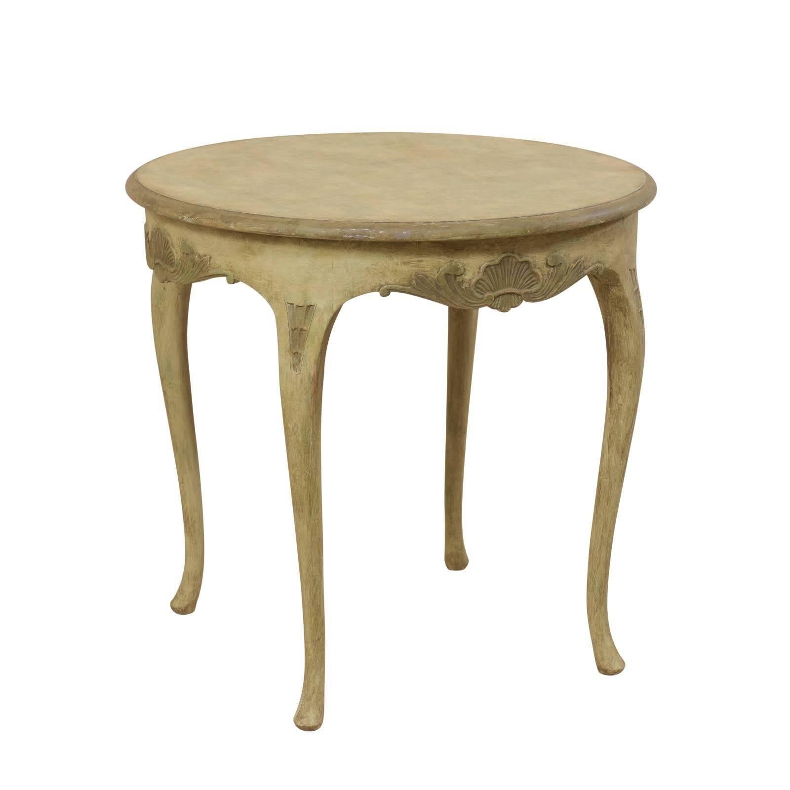 Rococo Style Swedish Round Painted Wood Occasional Table with Seashell Motifs