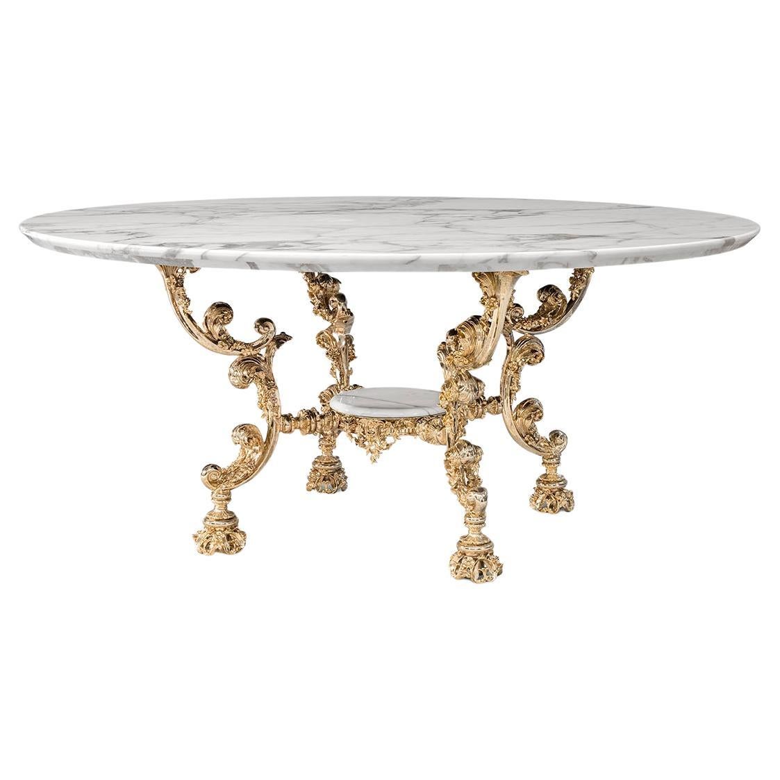 Rococo style Table Bronze legs wax casting Technique  Marble top Calacatta Gold For Sale