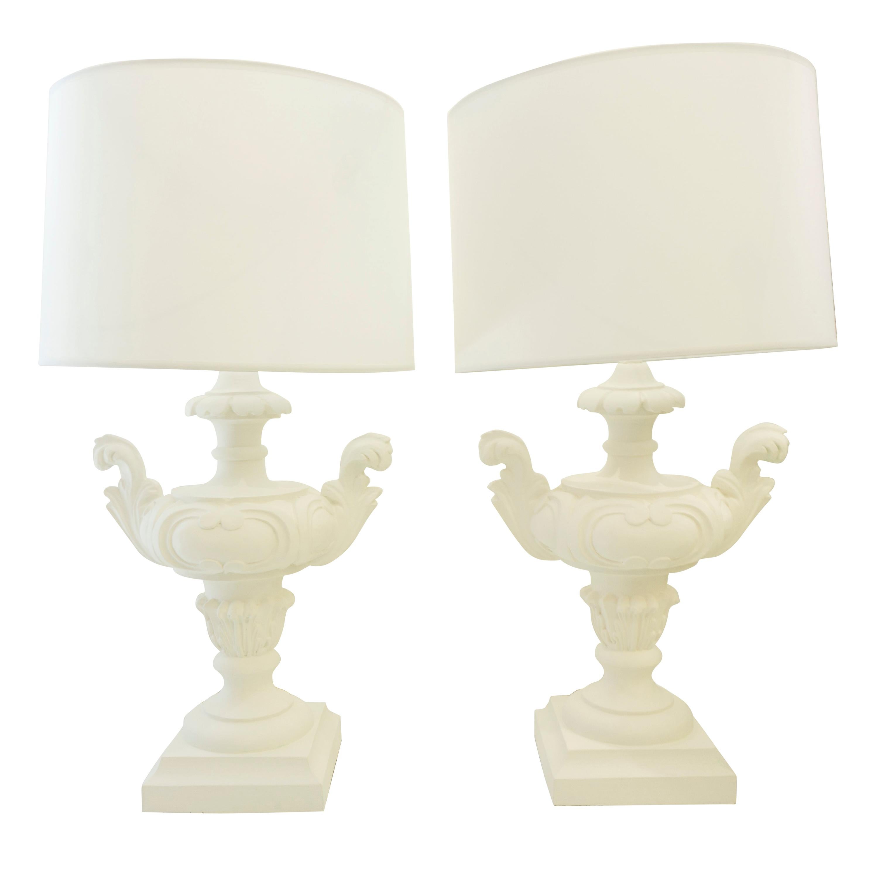 Rococo Style Table Lamps in Matte White