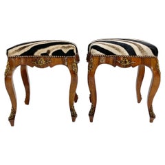 Vintage Rococo Style Tabourets in Zebra Hide, Pair