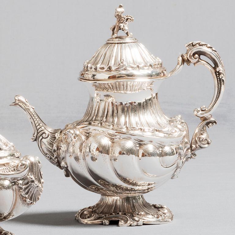 Rococo Style Tea Set, Sterling Silver 3 Pieces Set, Made in Italy For Sale 1