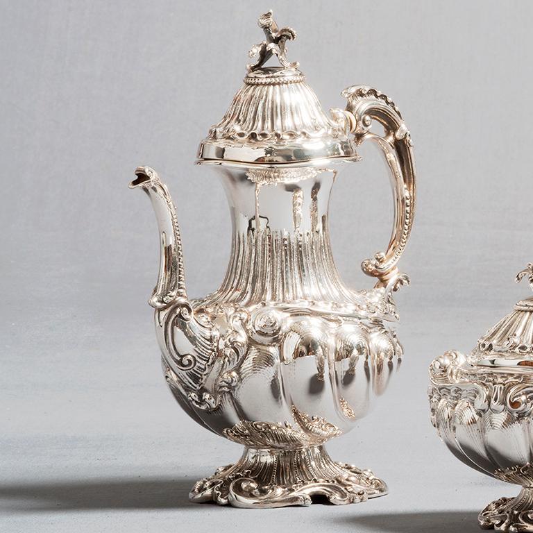 Rococo Style Tea Set, Sterling Silver 3 Pieces Set, Made in Italy For Sale 2