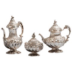 Rococo Style Tea Set, Sterling Silver 3 Pieces Set, Made in Italy