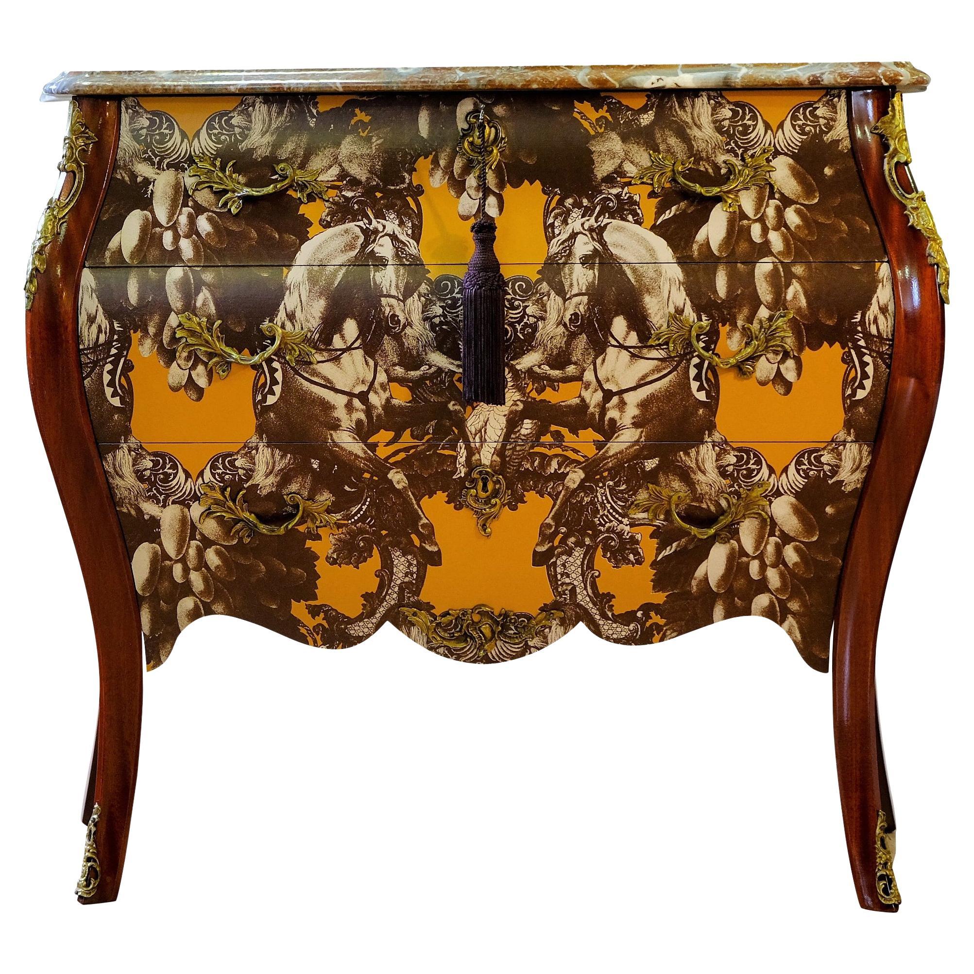 Rococo Style Three Drawer Chest with Marble Top