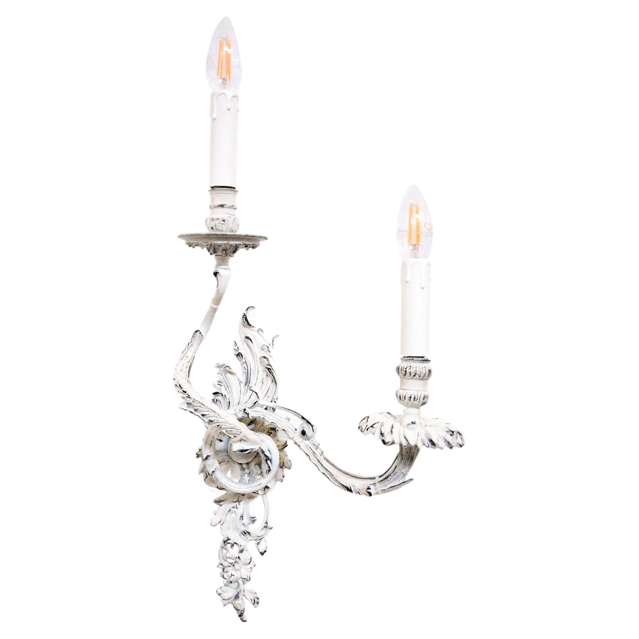 Decorazione per applique in stile rococò Rami di foglie Finitura bronzo avorio in vendita