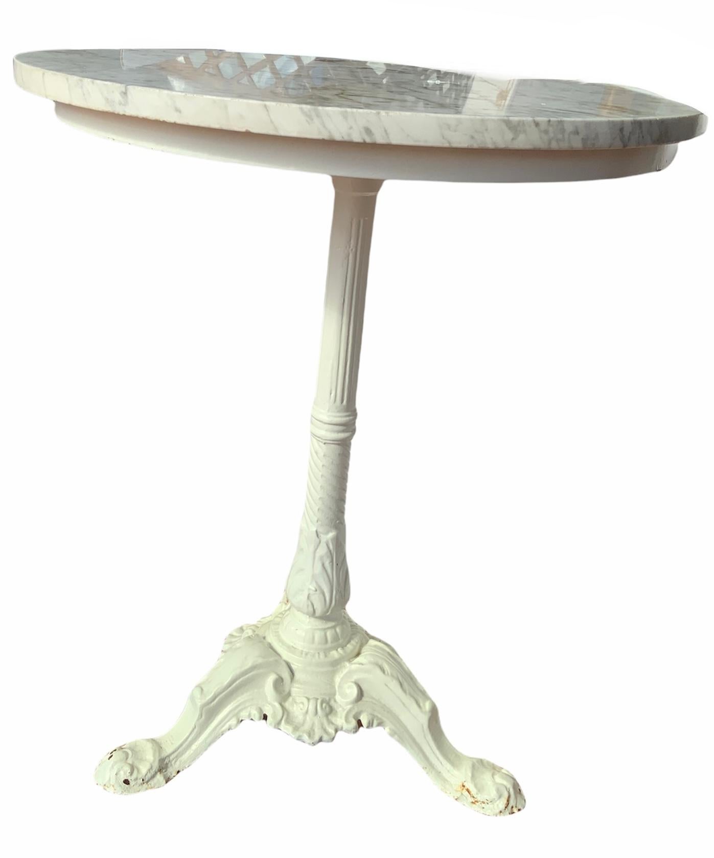 20th Century Rococo Style White Marble Cast Iron Round Bistro /Garden Table
