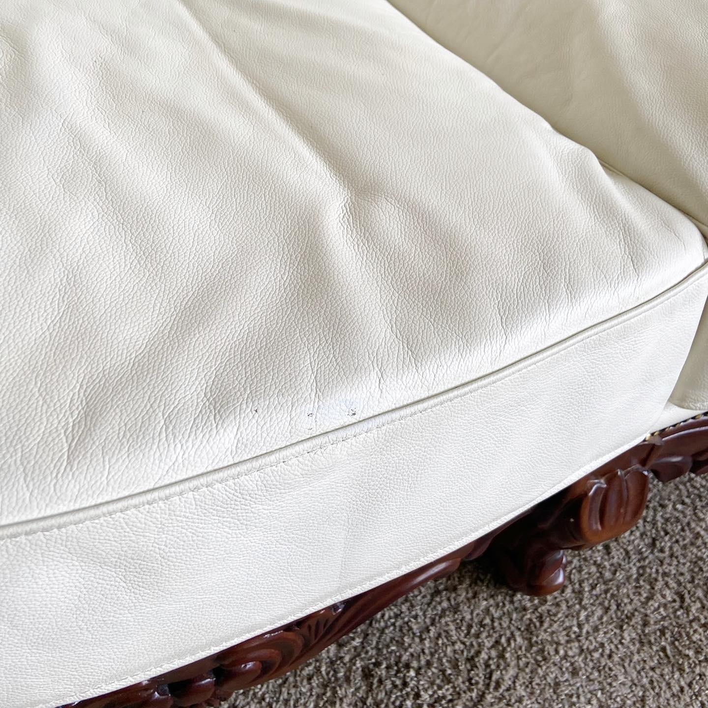 Rococo Style Wooden Love Seat With White Vinyl For Sale at 1stDibs