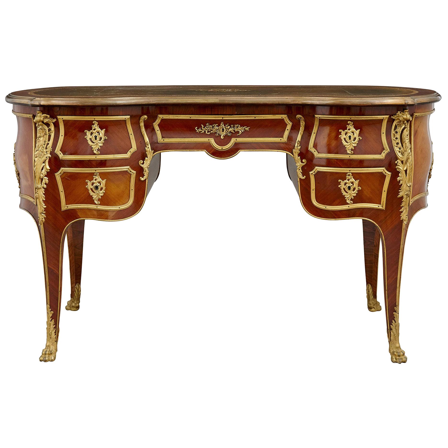 Rococo Style Writing Desk Mounted with Gilt Bronze For Sale