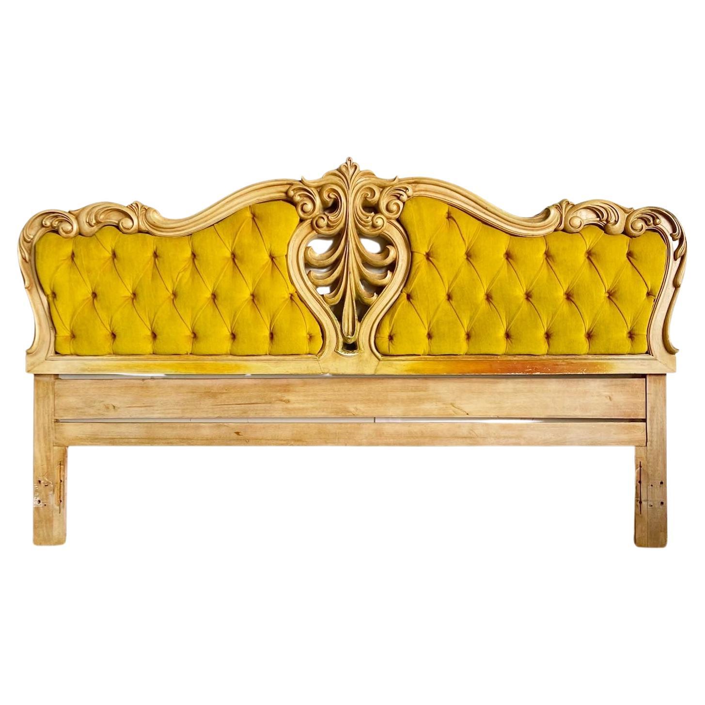 Rococo Style Yellow Tufted King Size Headboard