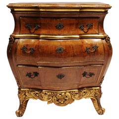 Rococo Styled Chest of Drawers of Walnut from Denmark, circa 1880. 