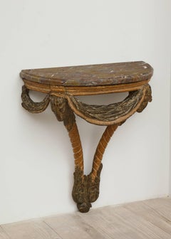 Rococo Wall Console with Rams Heads and Original Stone Top, Sweden, Circa 1750