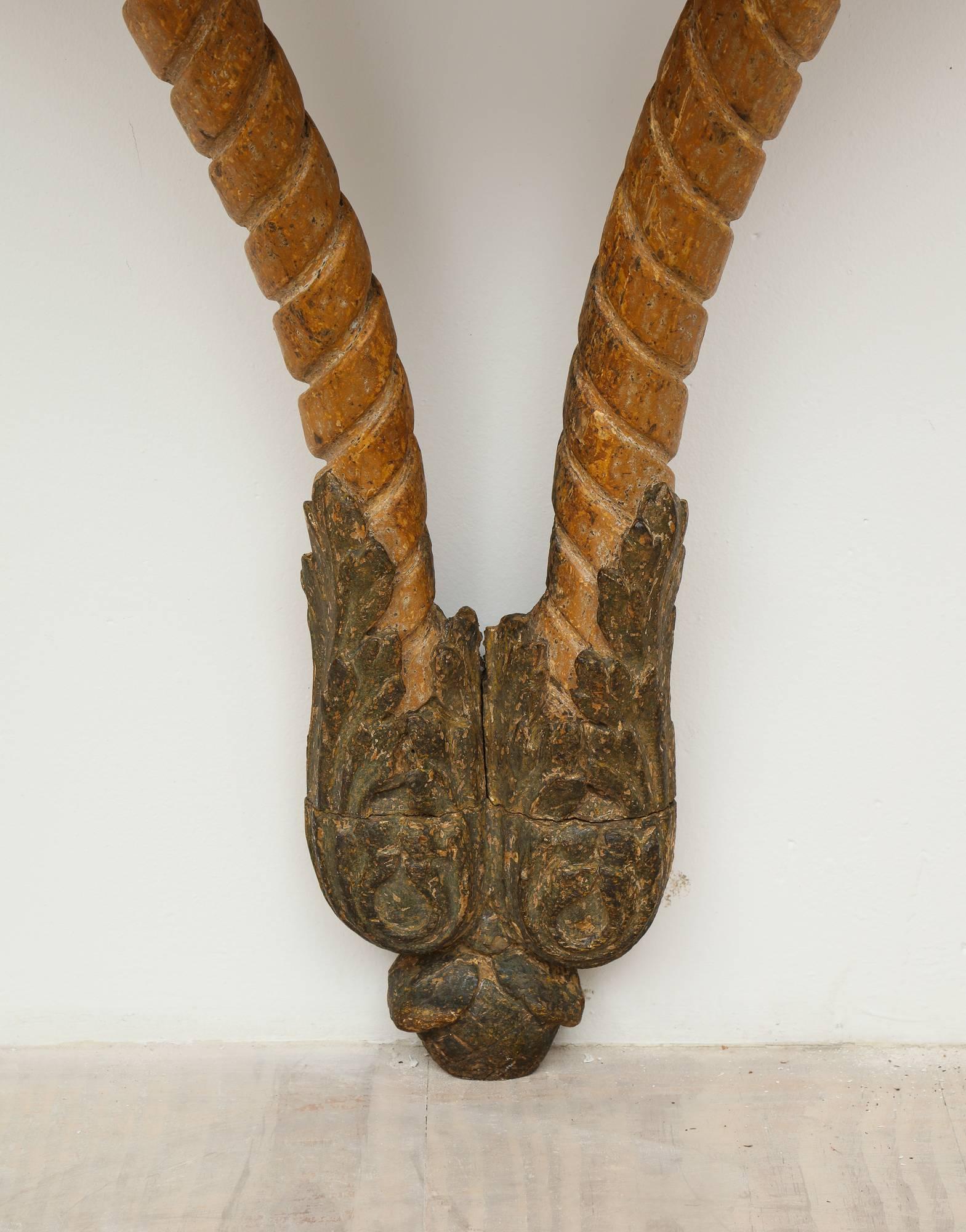 Swedish Rococo Wall Console with Rams Heads and Original Stone Top, Sweden, Circa 1750 For Sale