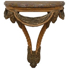 Rococo Wall Console with Rams Heads and Original Stone Top, Sweden, Circa 1750