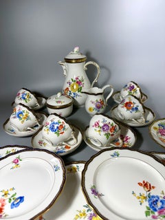 Rococo Tea Coffee Service 6 Person Meissen Floral Cobalt Gold 23 items Neuer Aus