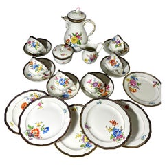 Rococo Tea Coffee Service 6 Person Meissen Floral Cobalt Gold 23 items Neuer Aus
