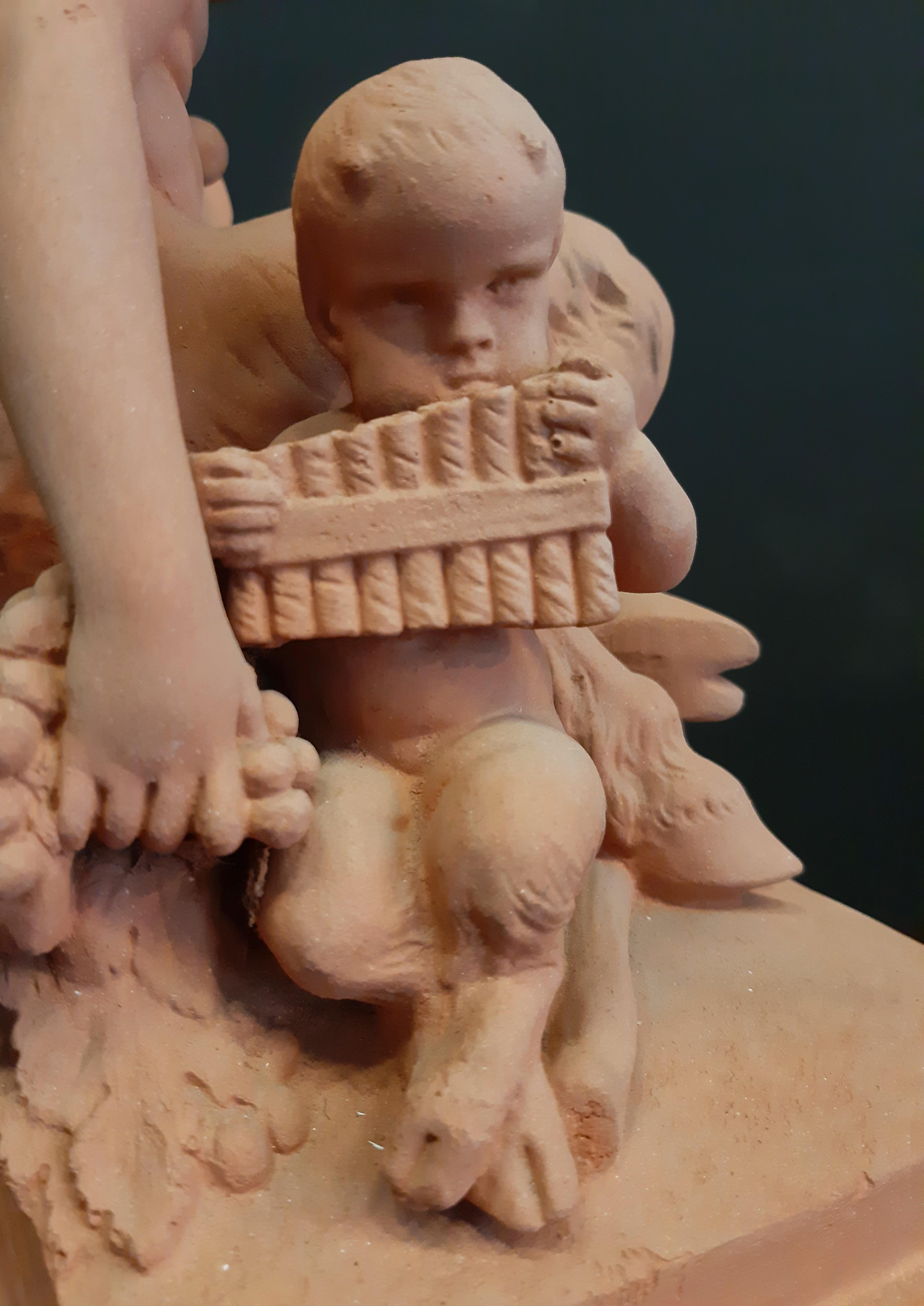 Rococò Rococo Terracotta sulpture of Female Faun with Faun children, Clodion in vendita