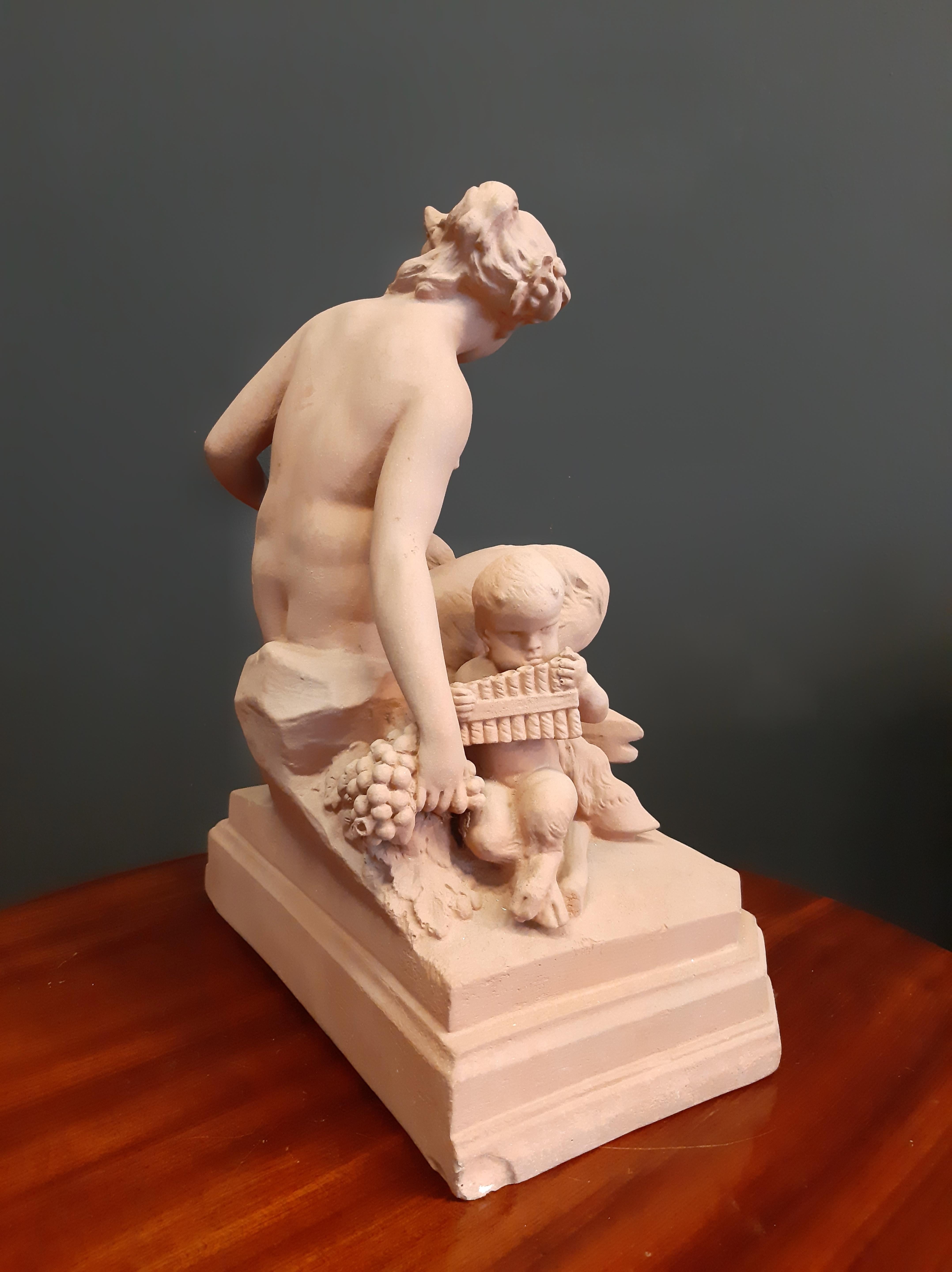 Francese Rococo Terracotta sulpture of Female Faun with Faun children, Clodion in vendita