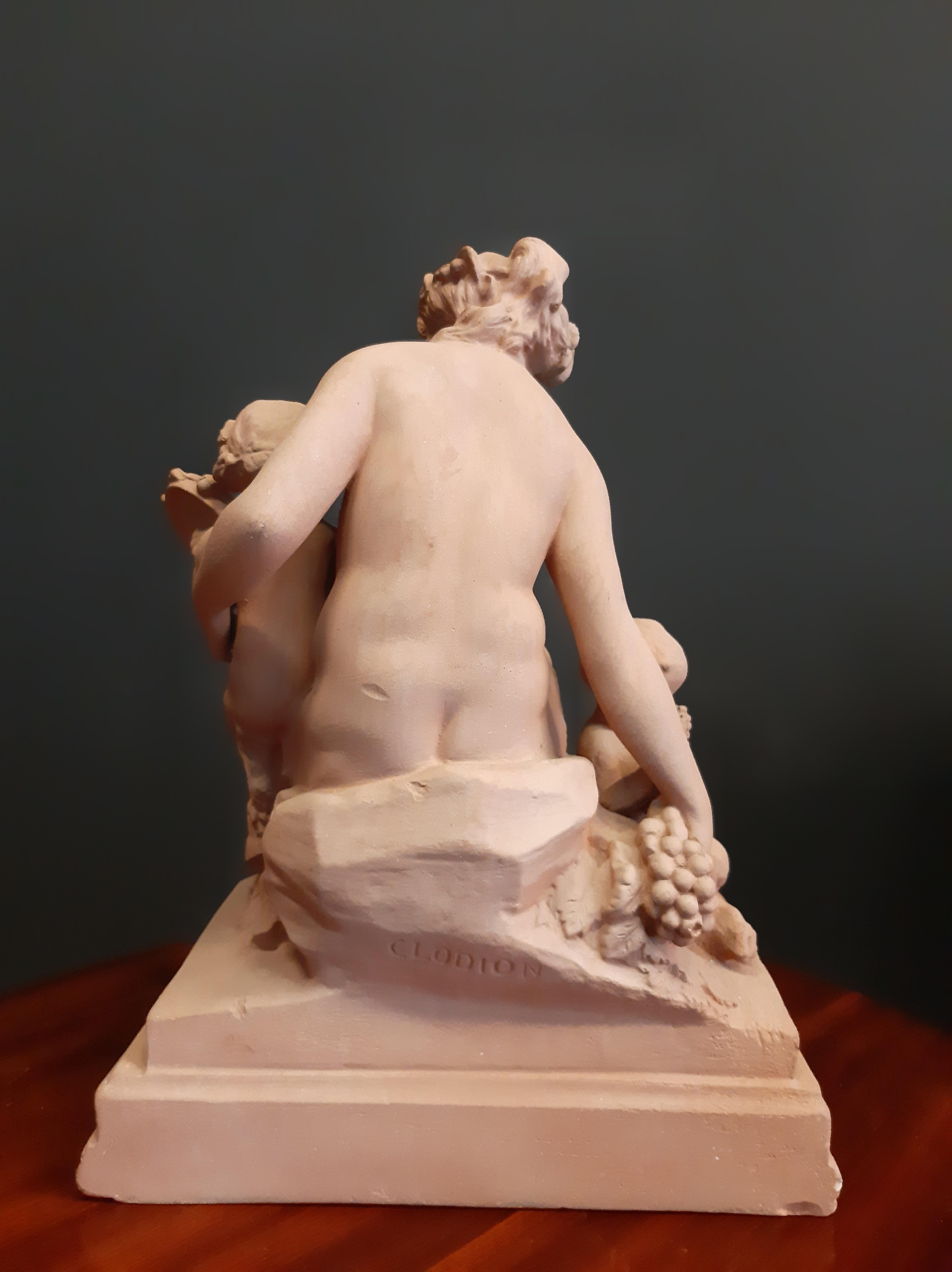 XVIII secolo Rococo Terracotta sulpture of Female Faun with Faun children, Clodion in vendita