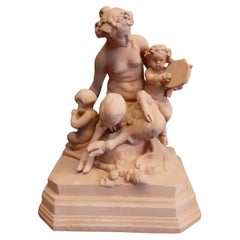 Rococo Terracotta sulpture of Female Faun with Faun children, Clodion