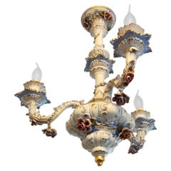 Rococo Venetian Style Chandelier, Porcelain Flowers, Rocaille Pattern