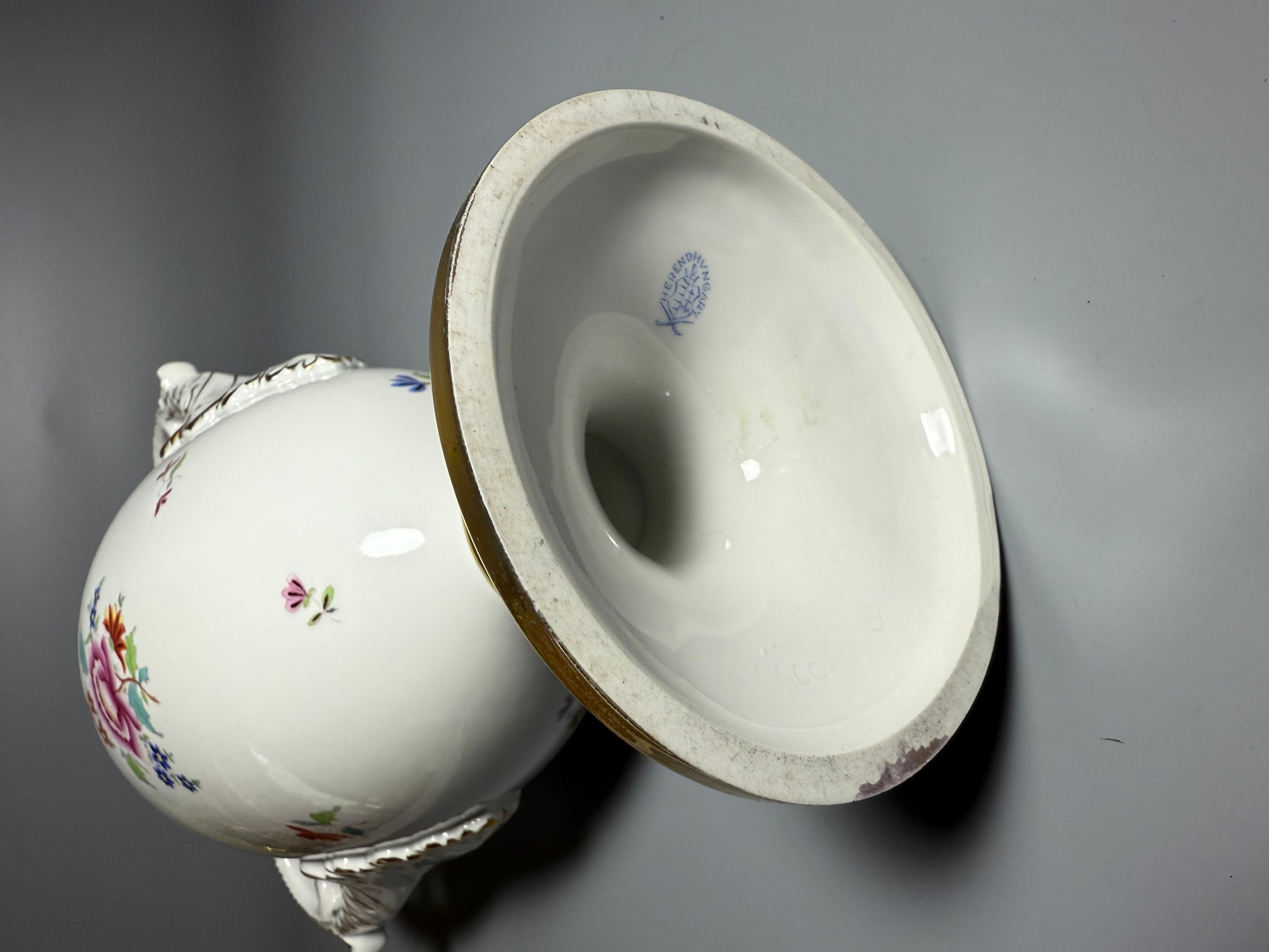 Rococo Porcelain White Flowers Herend Large Two Handled Vase Hand-painted 1950 For Sale 5