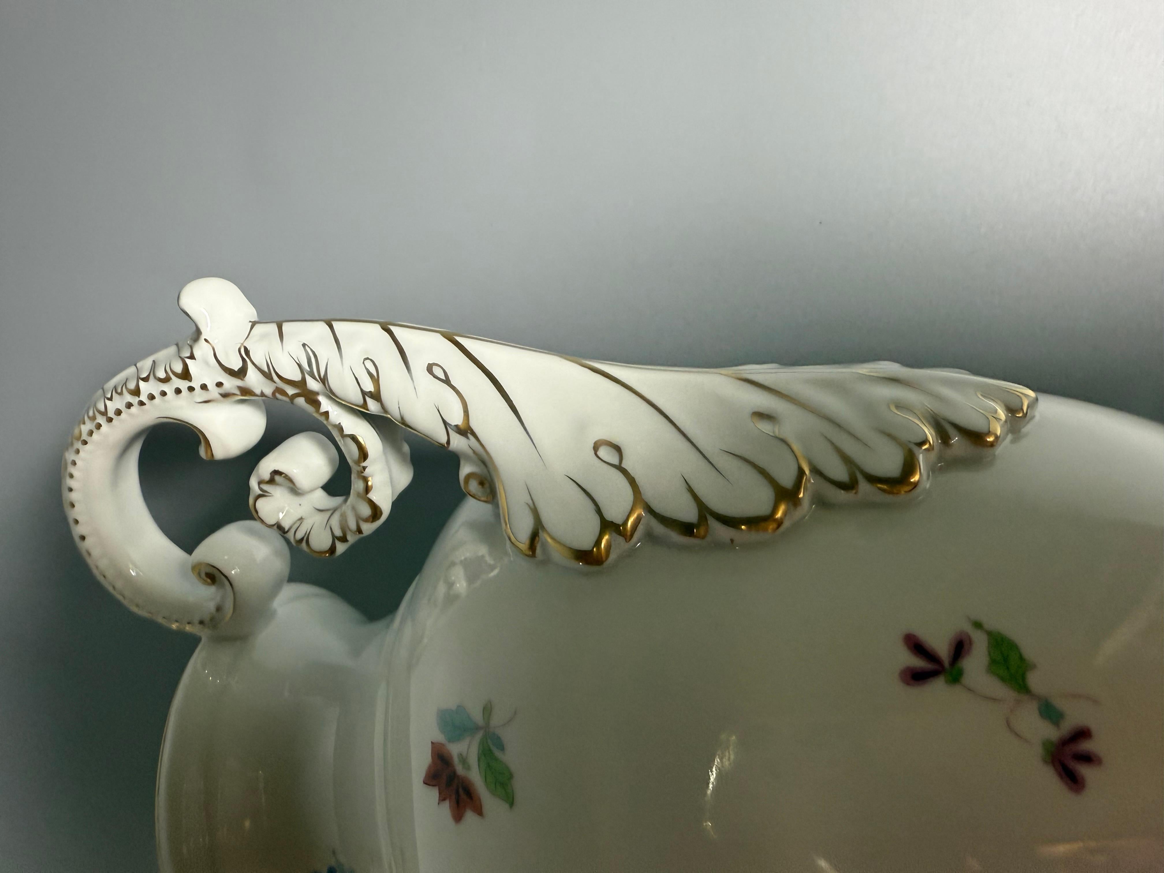 Rococo Porcelain White Flowers Herend Large Two Handled Vase Hand-painted 1950 For Sale 9
