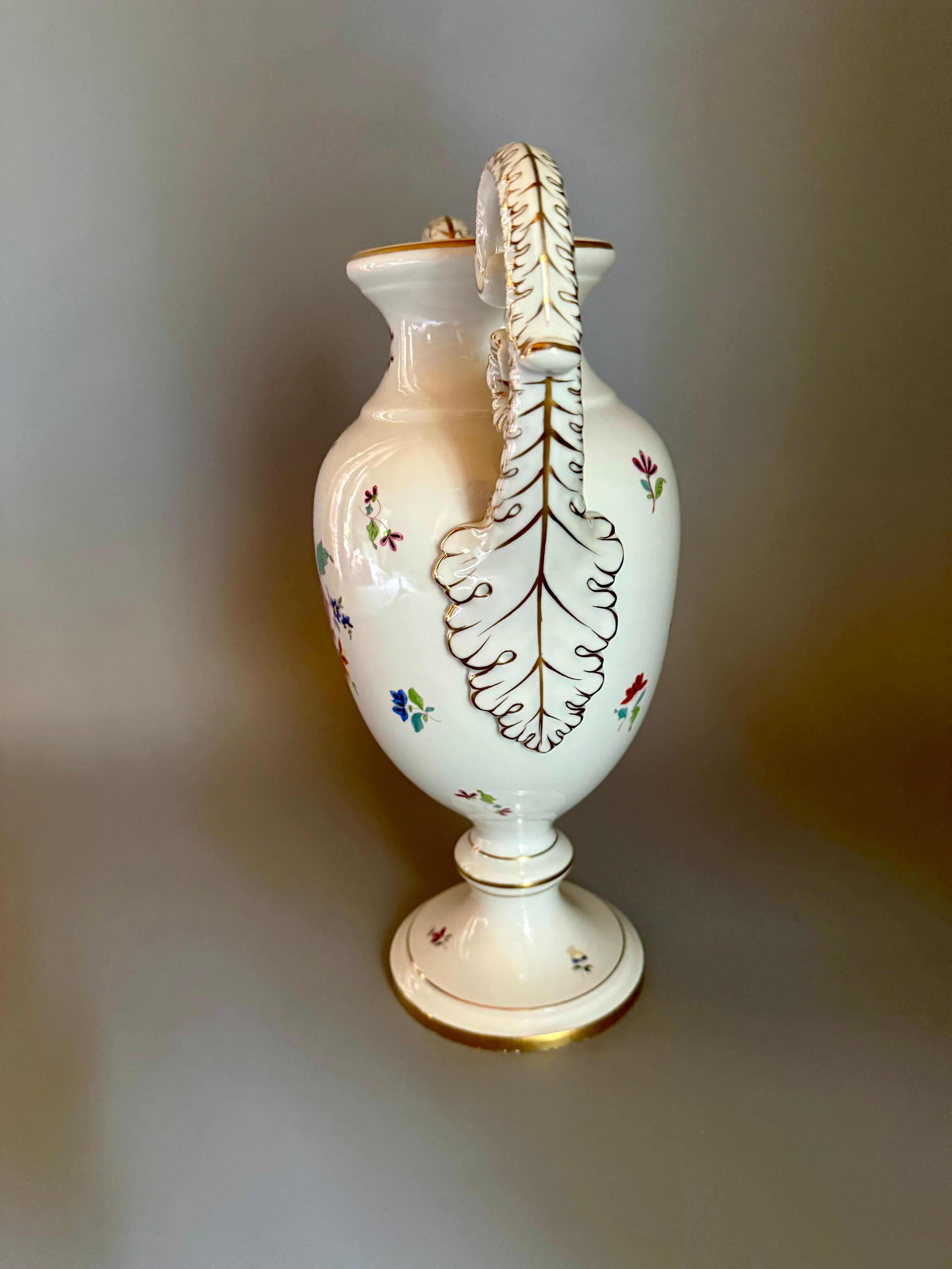 Gilt Rococo Porcelain White Flowers Herend Large Two Handled Vase Hand-painted 1950 For Sale