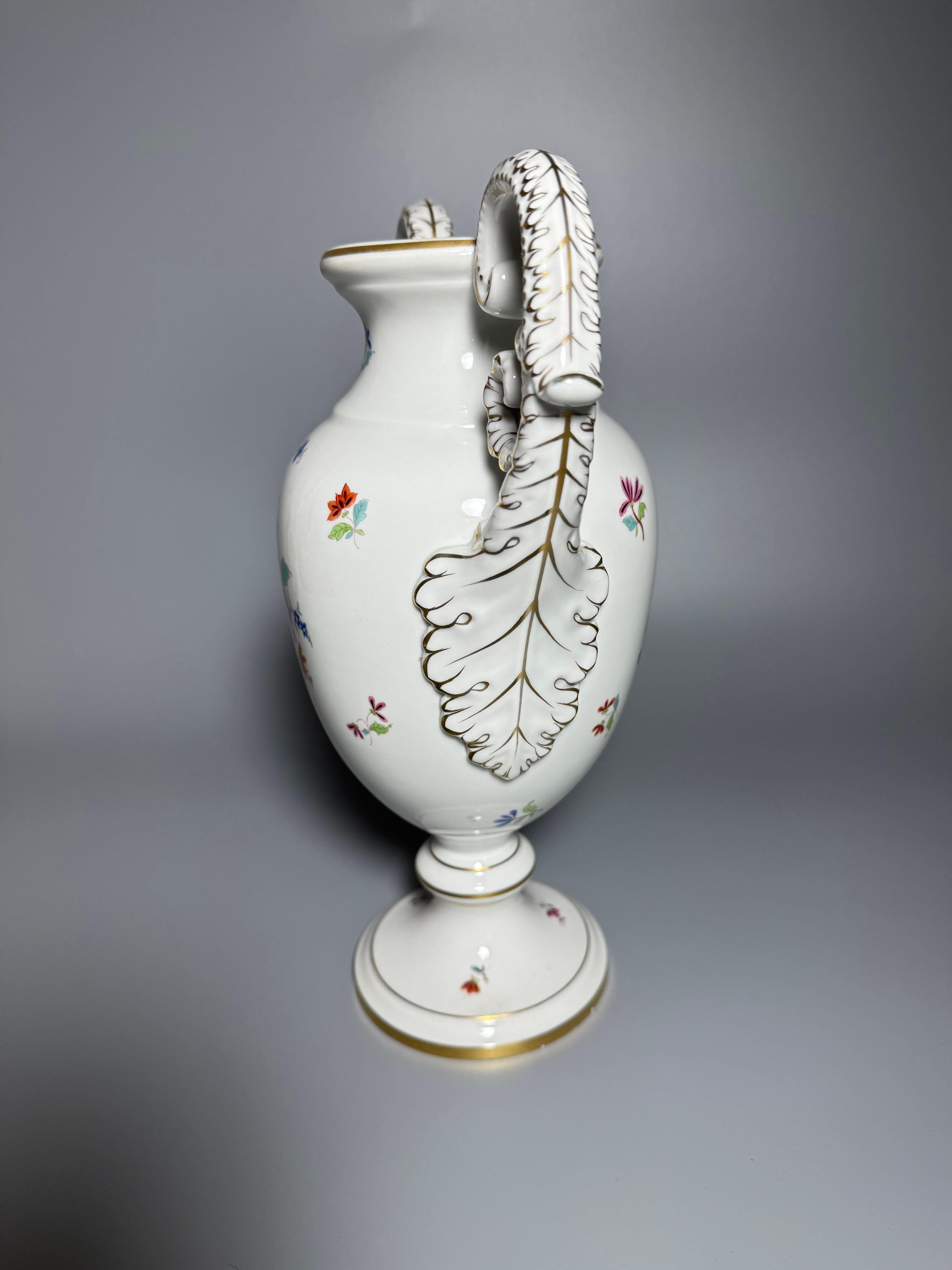 Rococo Porcelain White Flowers Herend Large Two Handled Vase Hand-painted 1950 For Sale 1