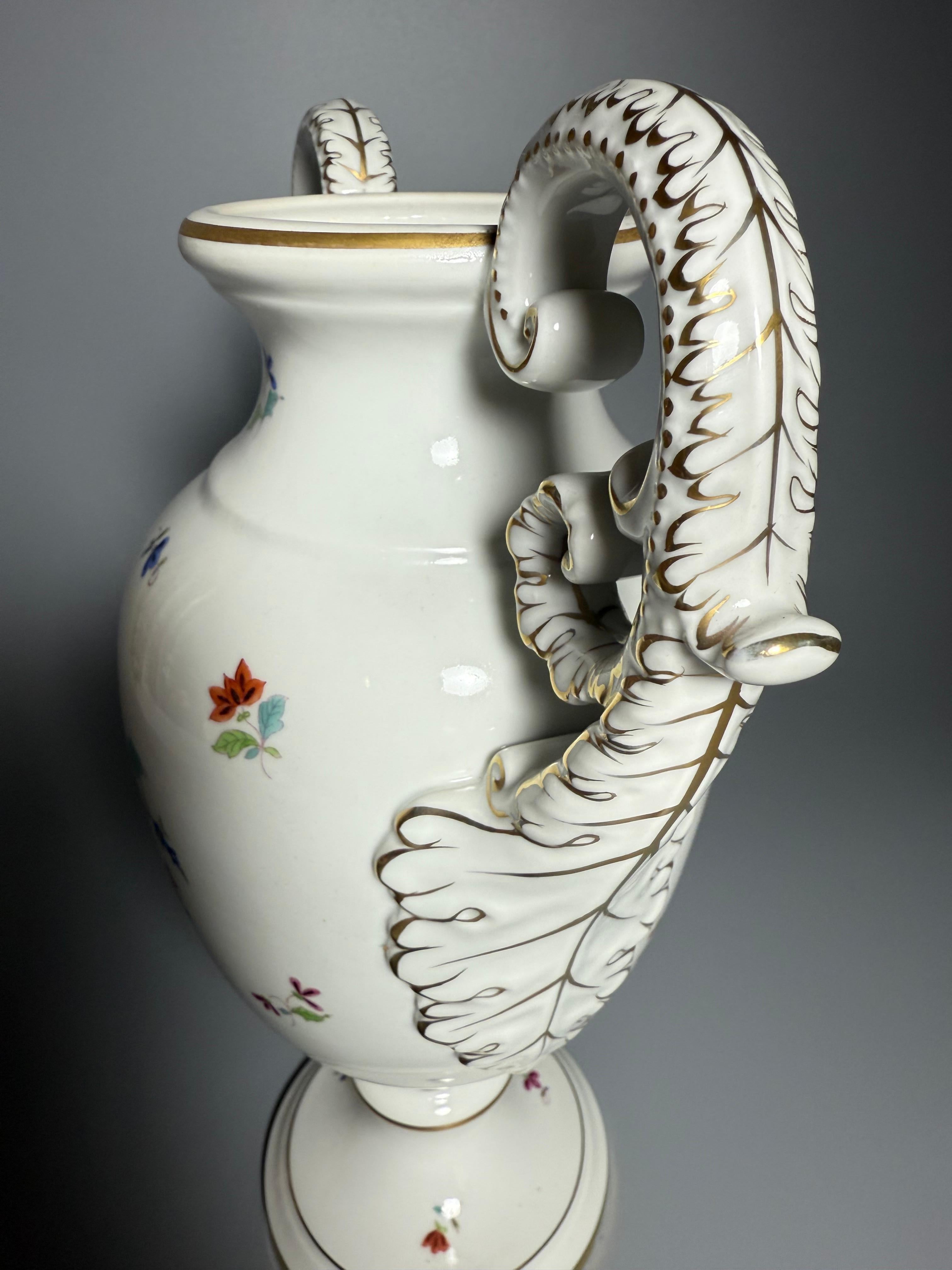 Rococo Porcelain White Flowers Herend Large Two Handled Vase Hand-painted 1950 For Sale 2
