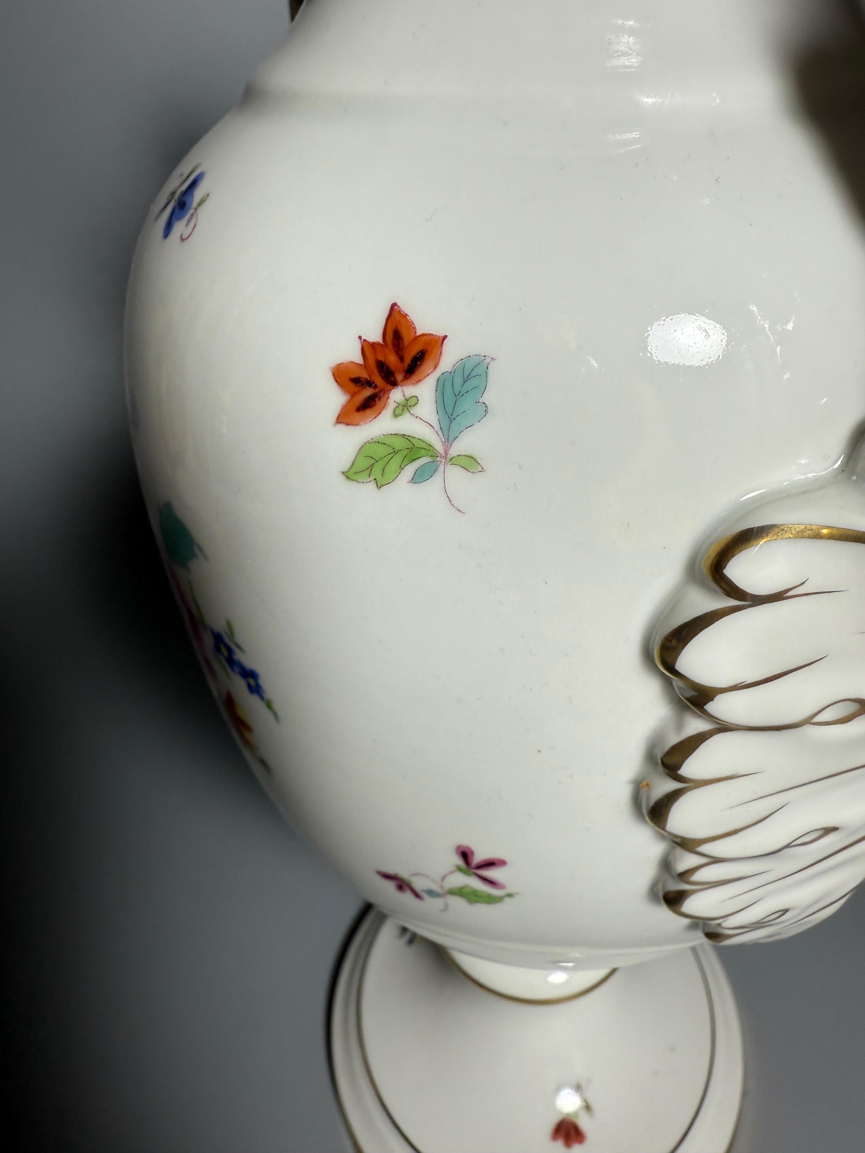 Rococo Porcelain White Flowers Herend Large Two Handled Vase Hand-painted 1950 For Sale 3