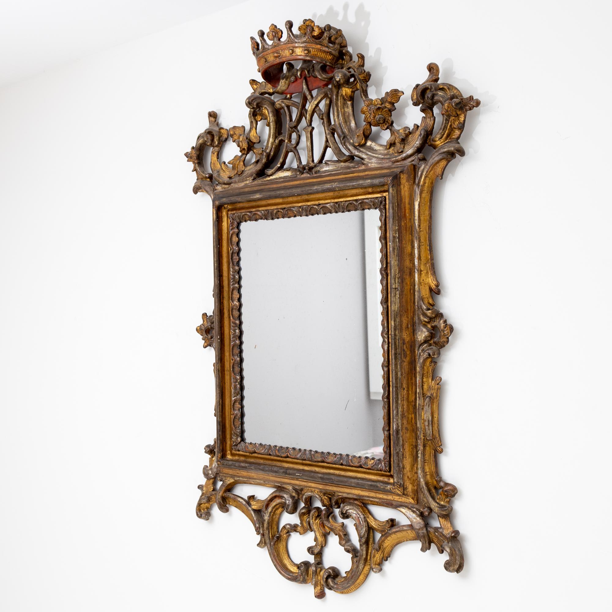 Glass Rococo wall mirror with Mary monogram, 18th century